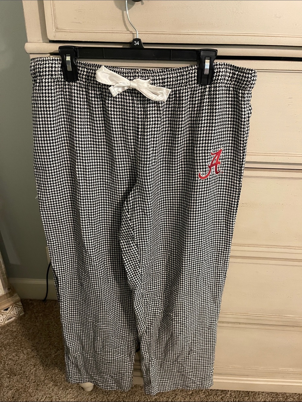Women’s ' Black & White Houndstooth Lounge Joggers with Red Logo